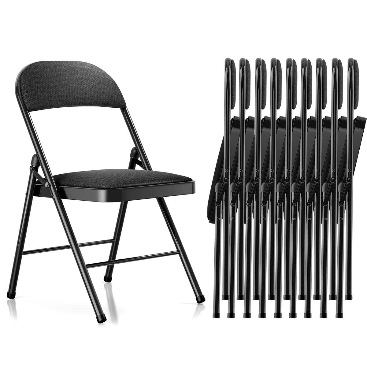 Folding Chairs with Cushion 10 Pack Black E4385