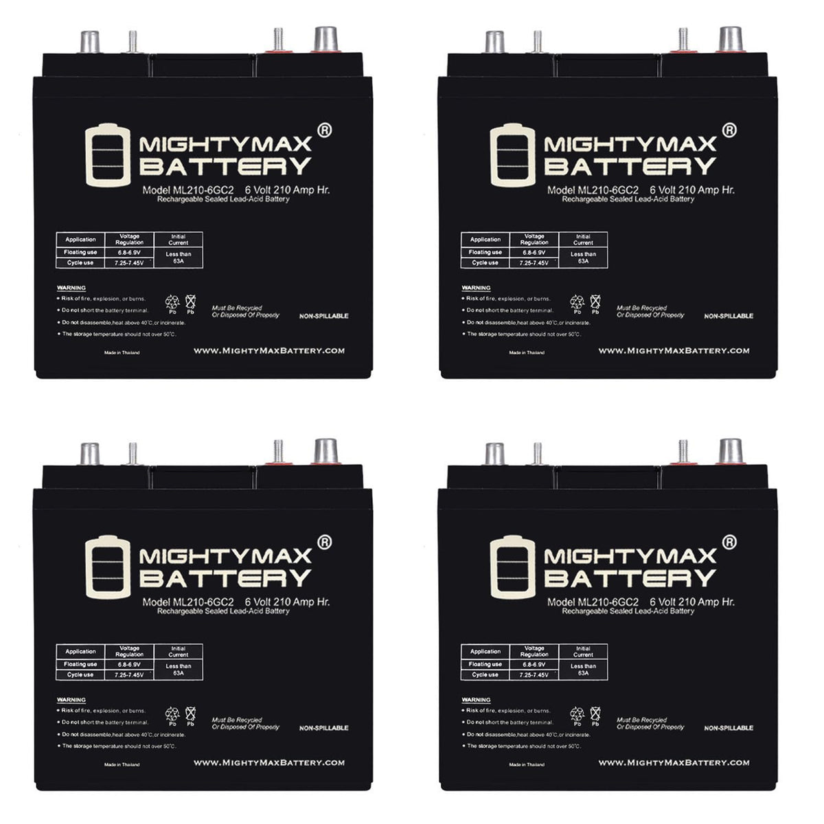 6V 210AH Dual Terminal SLA Replacement Battery 4 Pack P923