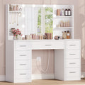 White Vanity Desk with Mirror and Lights, 9 Drawers, Outlet U797736