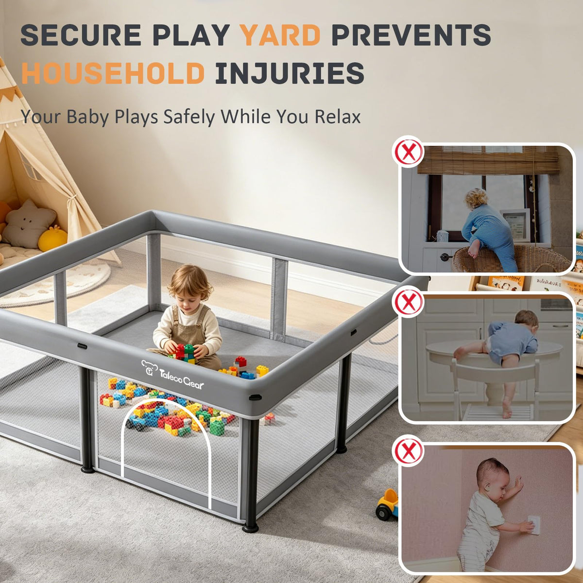 Foldable Baby Playpen with Mat and Ocean Balls I94611