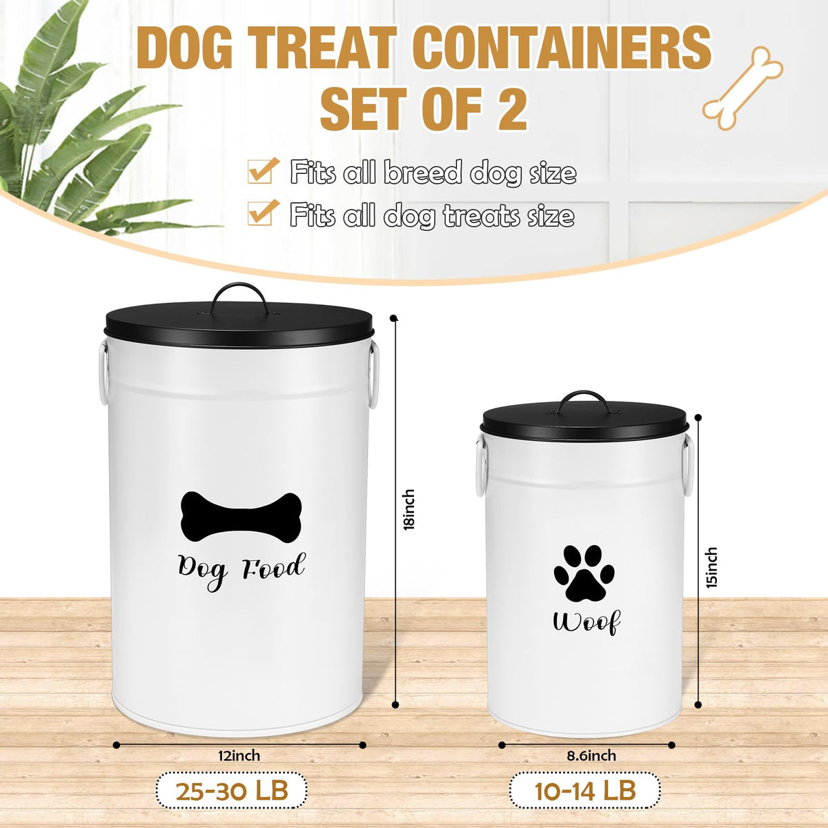 White Metal Dog Food Storage Containers S6113