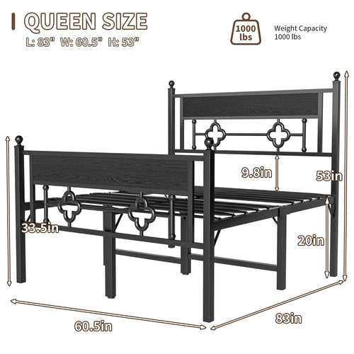 20 Inch Queen Size Bed Frame with Headboard & Footboard Q69173