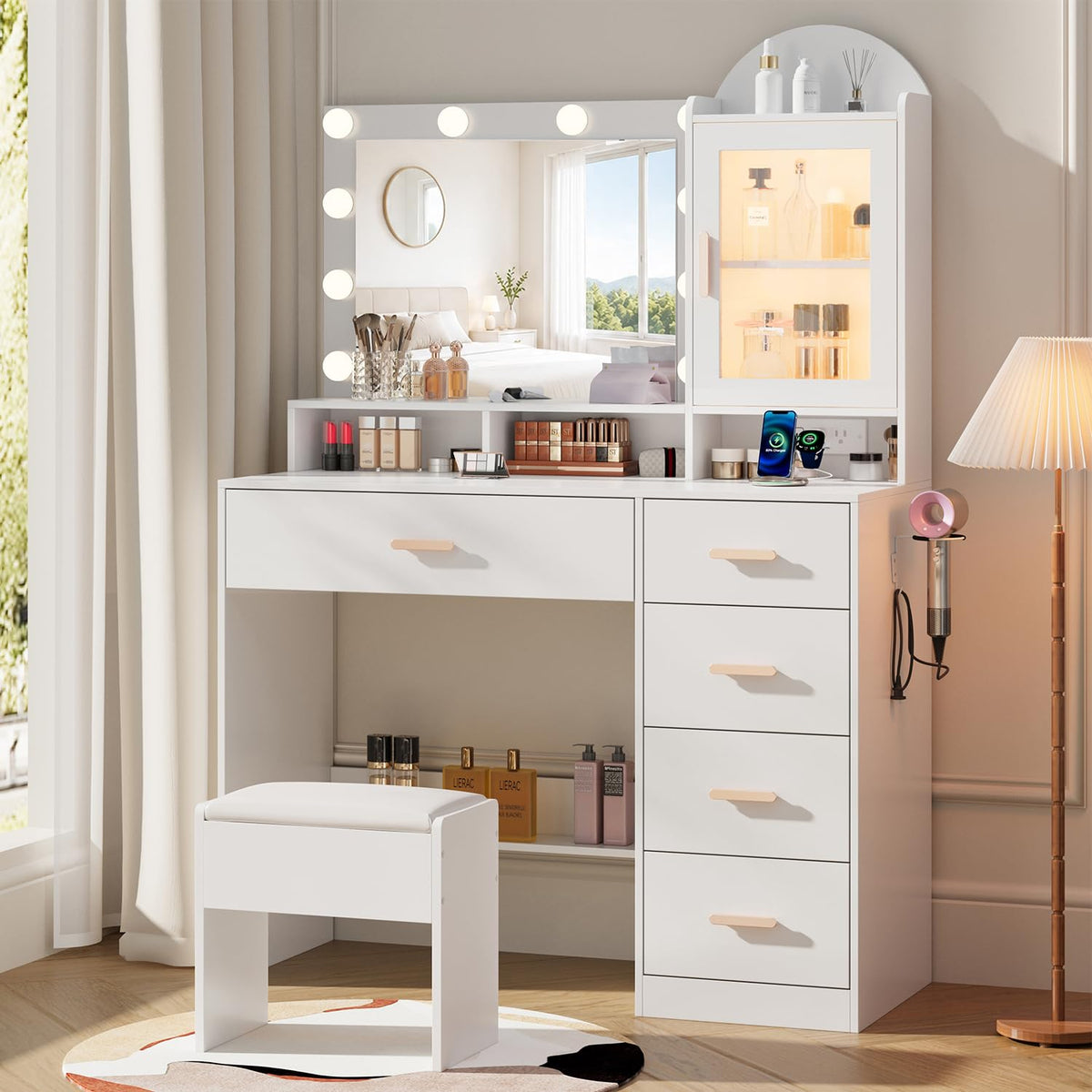 Vanity Desk with LED Lights and Mirror O4719