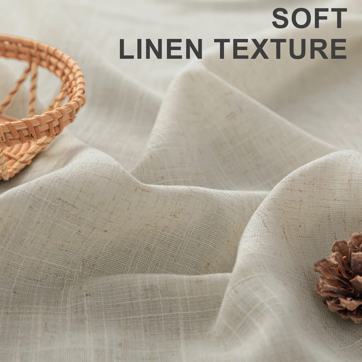 Flax Linen Beige Semi Sheer Curtains 108 Inch 2 Panels U34083