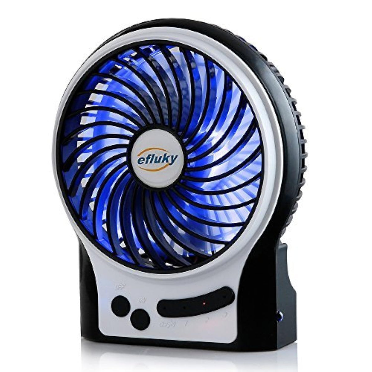 4.9-Inch Mini Desk Fan, 3 Speeds, Rechargeable USB Powered with LED Light, Black I730744