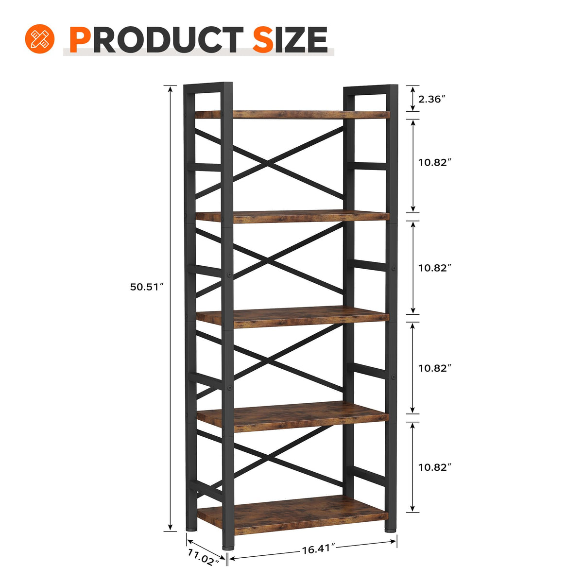 5 Tier Wood and Metal Bookshelf Y925343