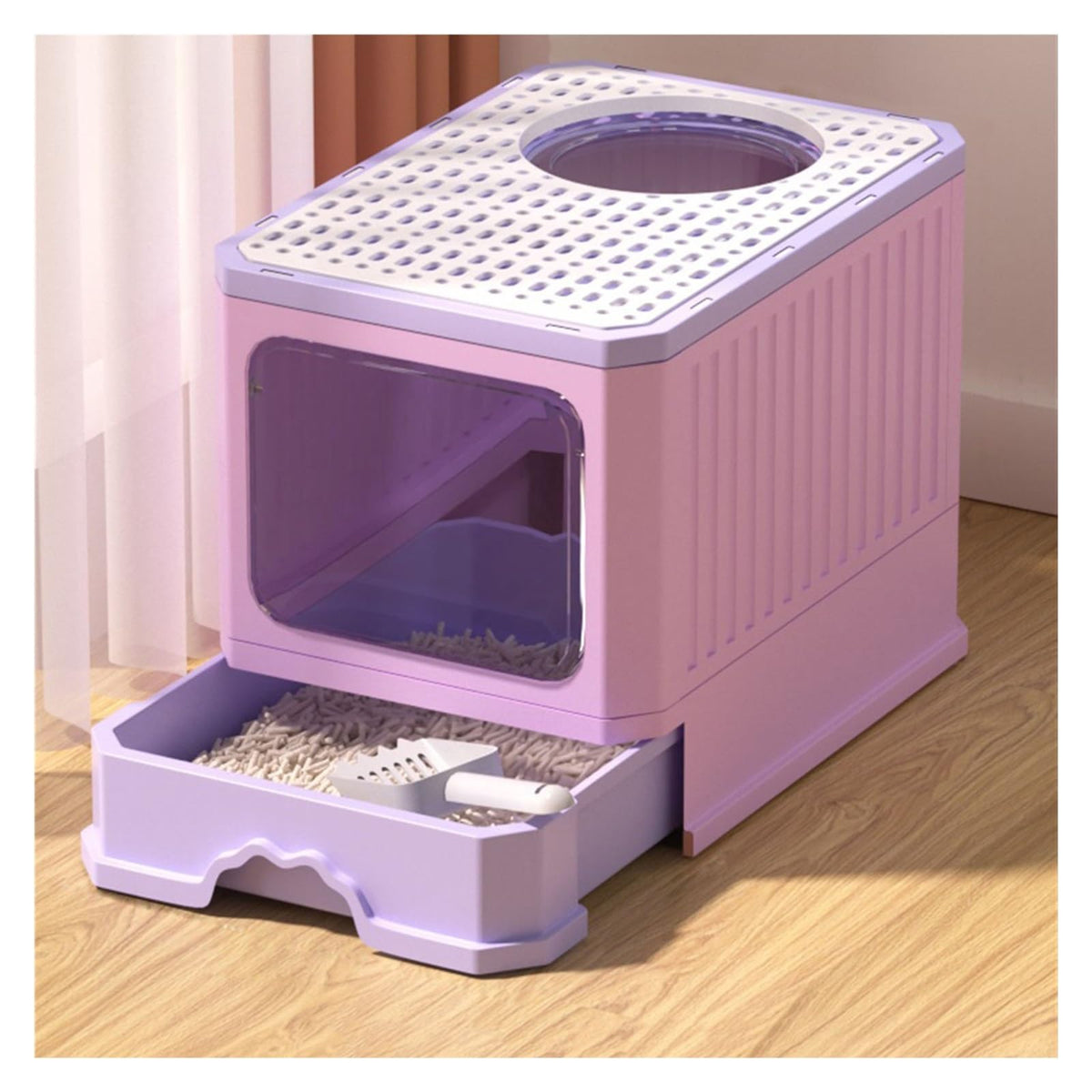 Foldable Cat Litter Box with Lid and Shovel O74371
