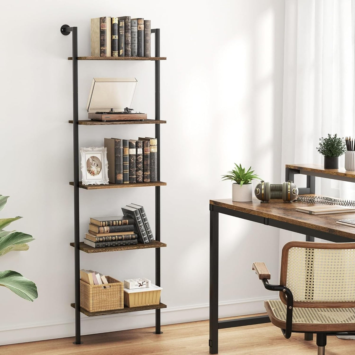 5-Tier Solid Wood Ladder Bookshelf S861
