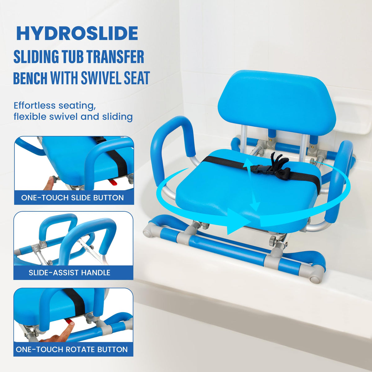 Blue Padded Sliding Shower Chair with Armrests P167