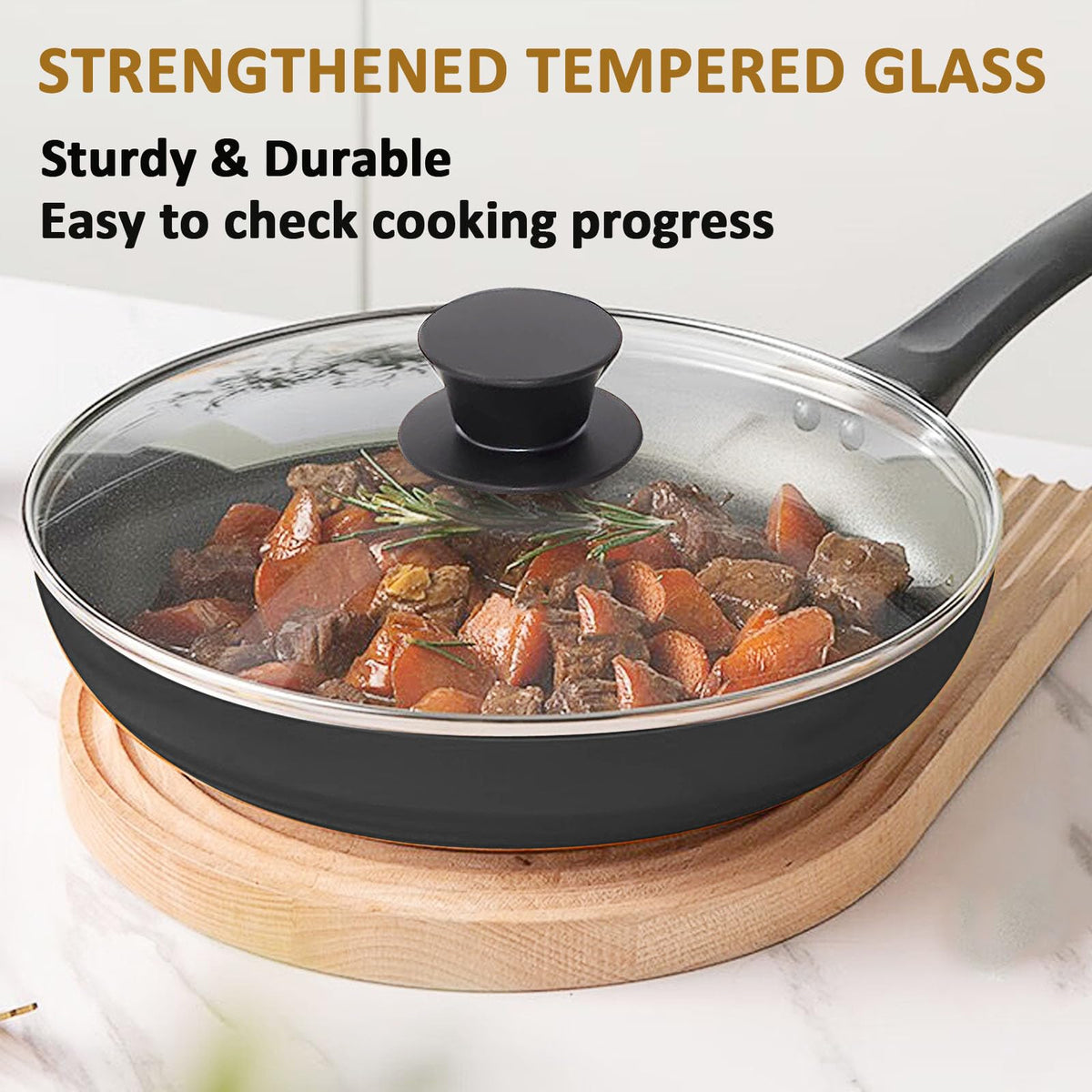 Round Tempered Glass Lid Set with Black Handle, 3 Pieces X699598