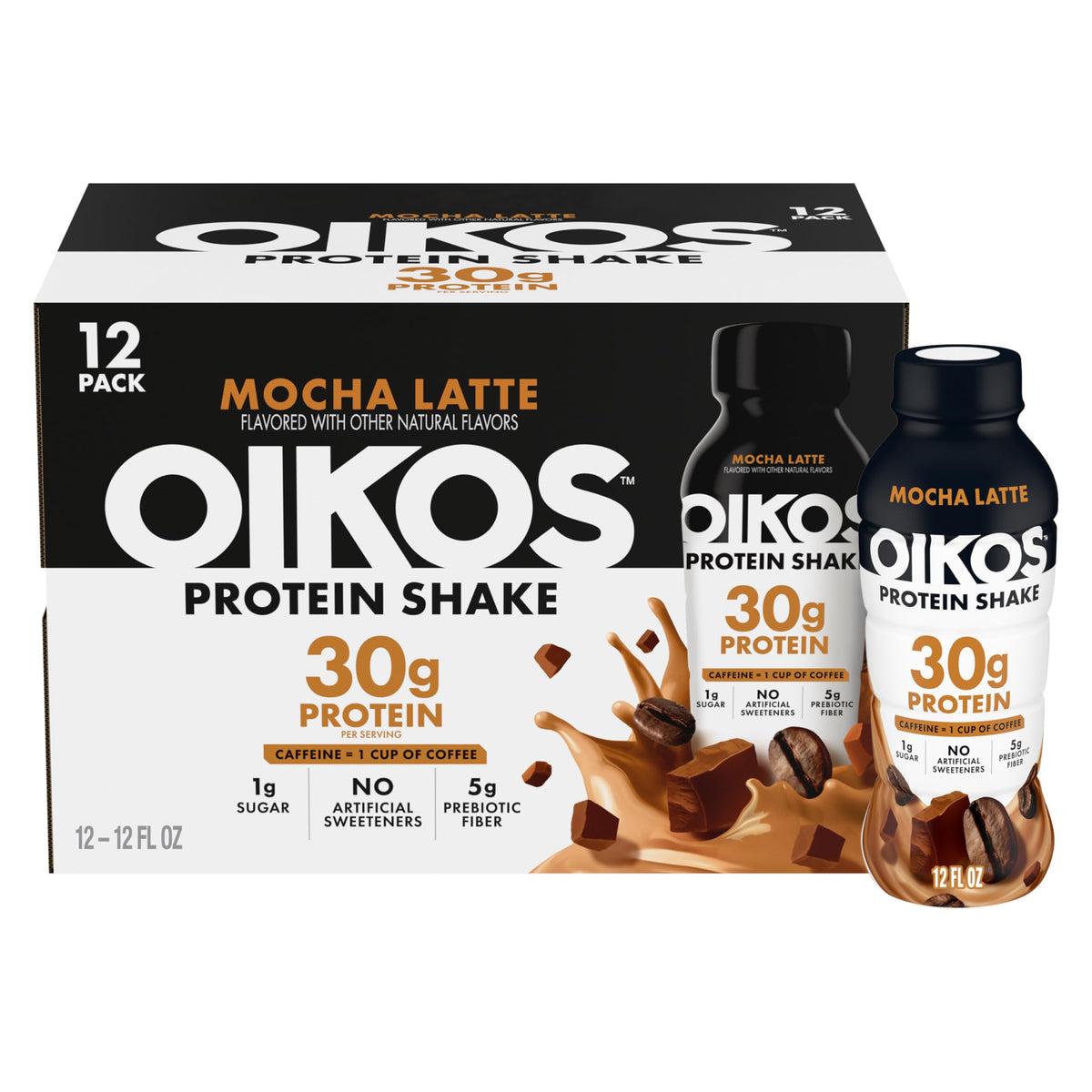 30g Protein Shake, Mocha Latte, 5g Prebiotic Fiber, 12 fl oz Bottle, 12 Count A1056