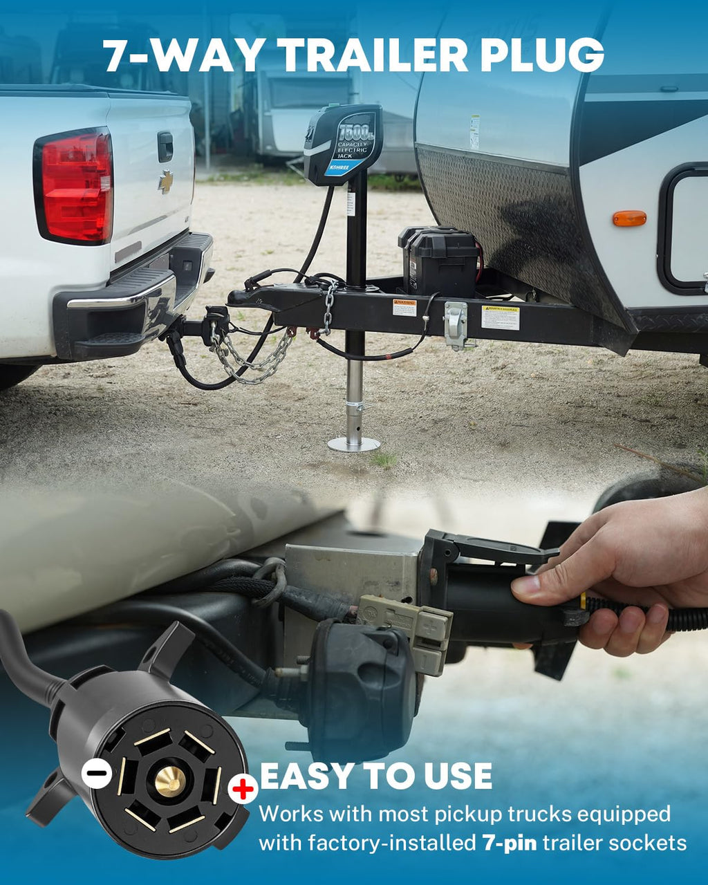 7500lbs Electric Trailer Jack with 7 Way Plug P1427