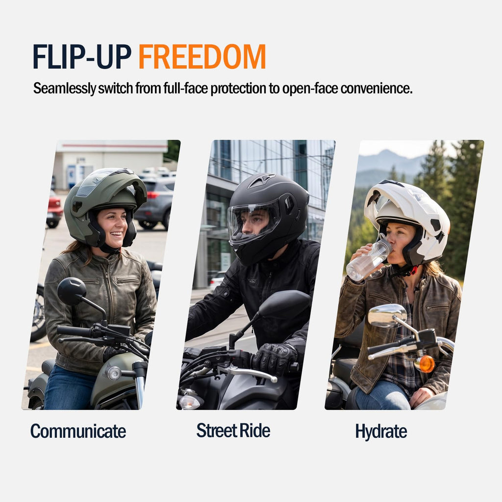 Full Face Flip Up Matte Black Motorcycle Helmet Q6197