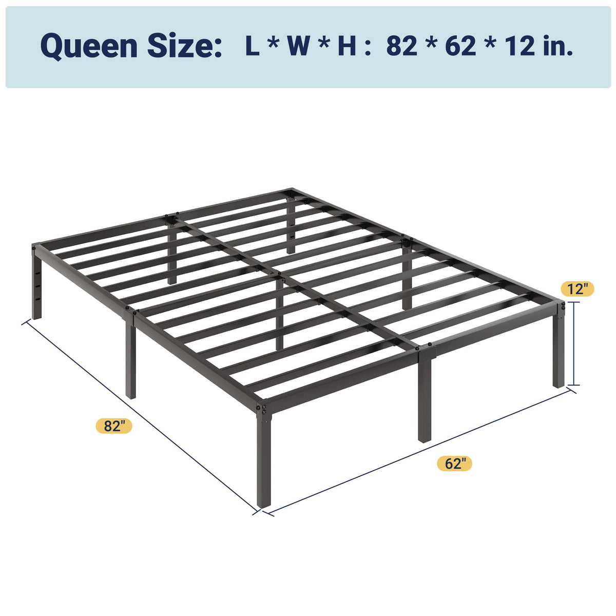 Queen 12 Inch Metal Bed Frame with Storage Space K646