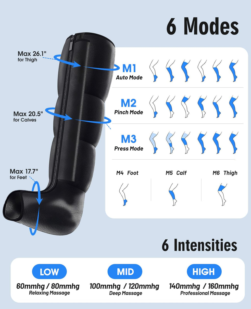 Leg Air Compression Massager with Zipper Boots 6 Modes G887