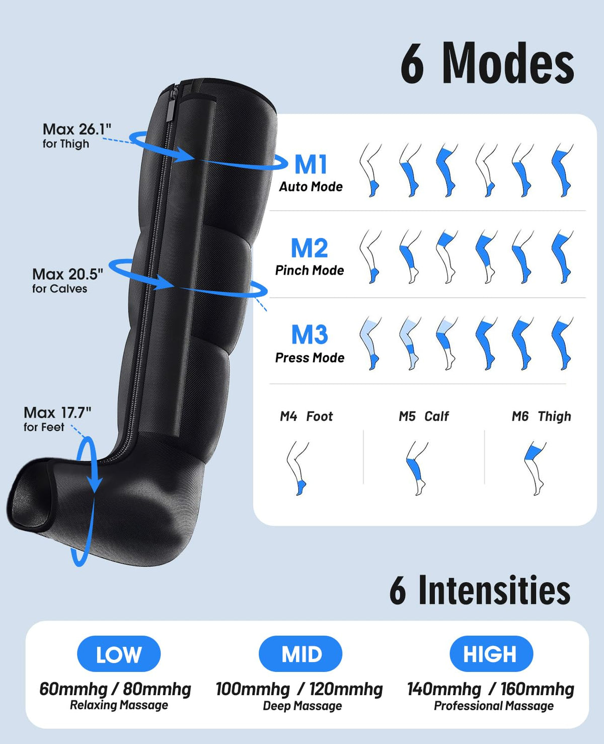 Leg Air Compression Massager with Zipper Boots 6 Modes G887