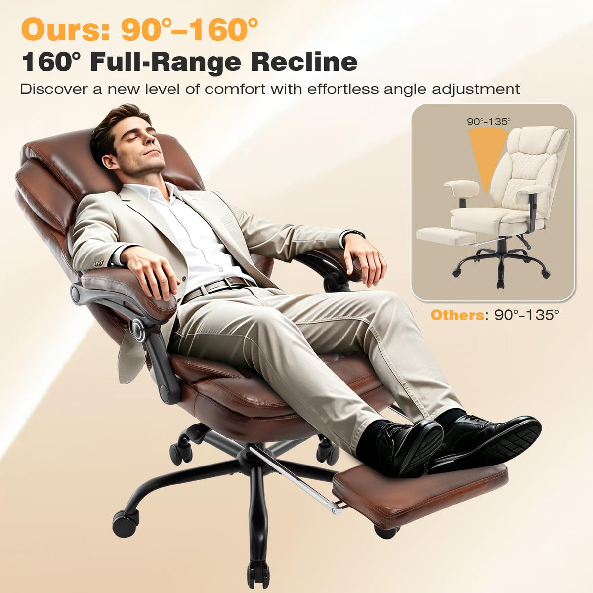 Brown Leather Reclining Office Desk Chair with Foot Rest G2498