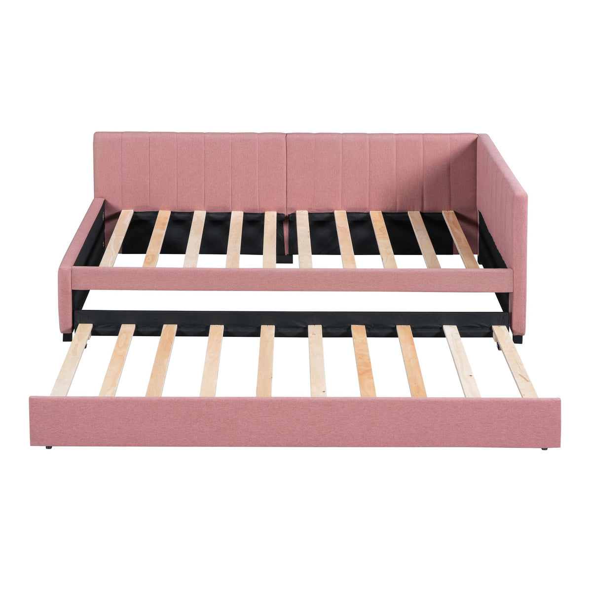Pink Linen Fabric Twin Size Daybed with Trundle N241399