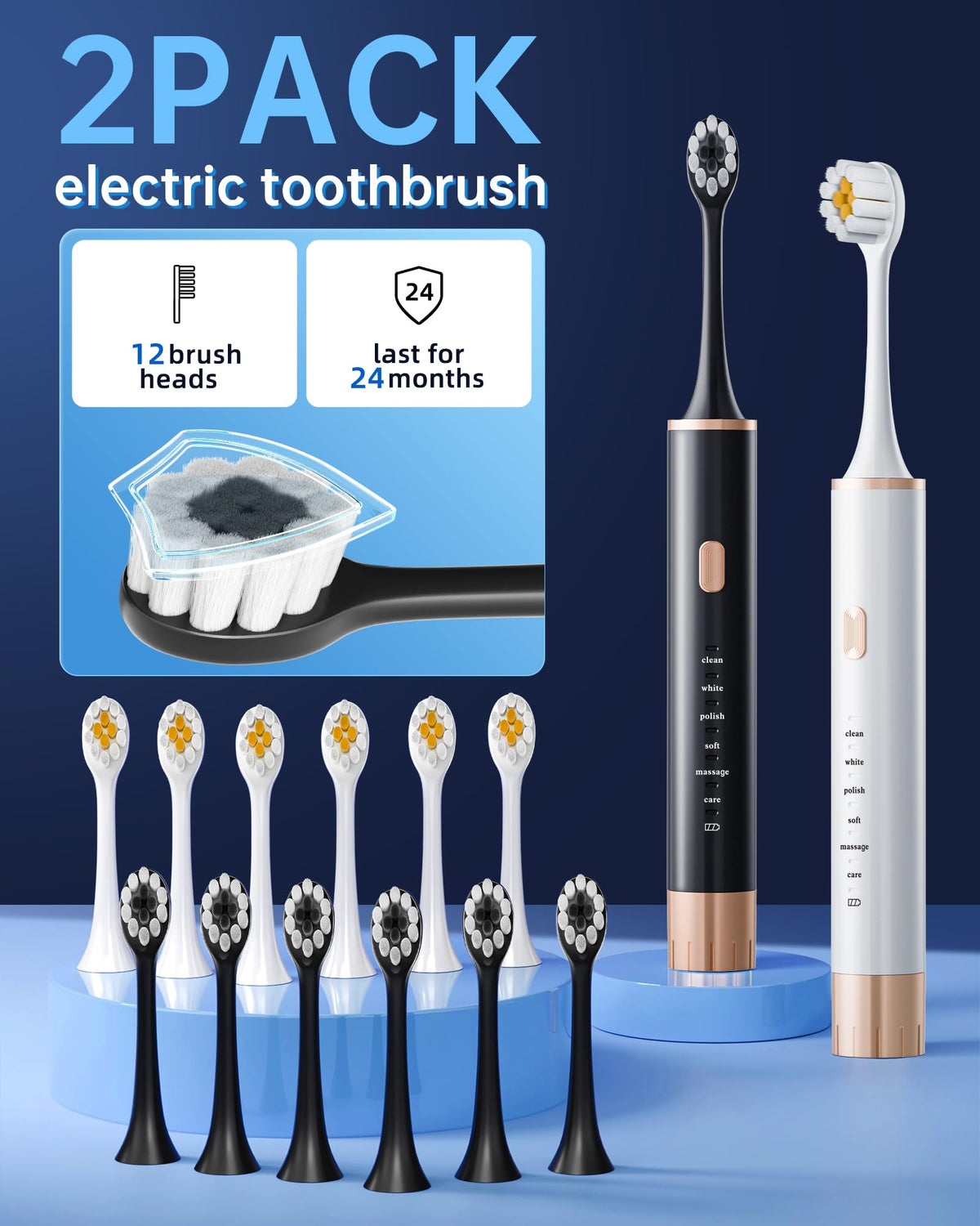 2 Pack Electric Toothbrush with 12 Replacement Heads B8584