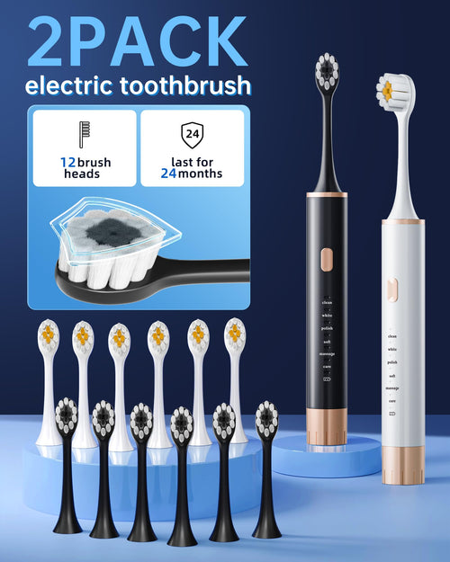 2 Pack Electric Toothbrush with 12 Replacement Heads B8584