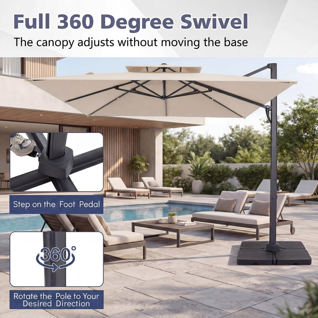 10 FT Square Offset Cantilever Patio Umbrella with 360° Rotation R79802