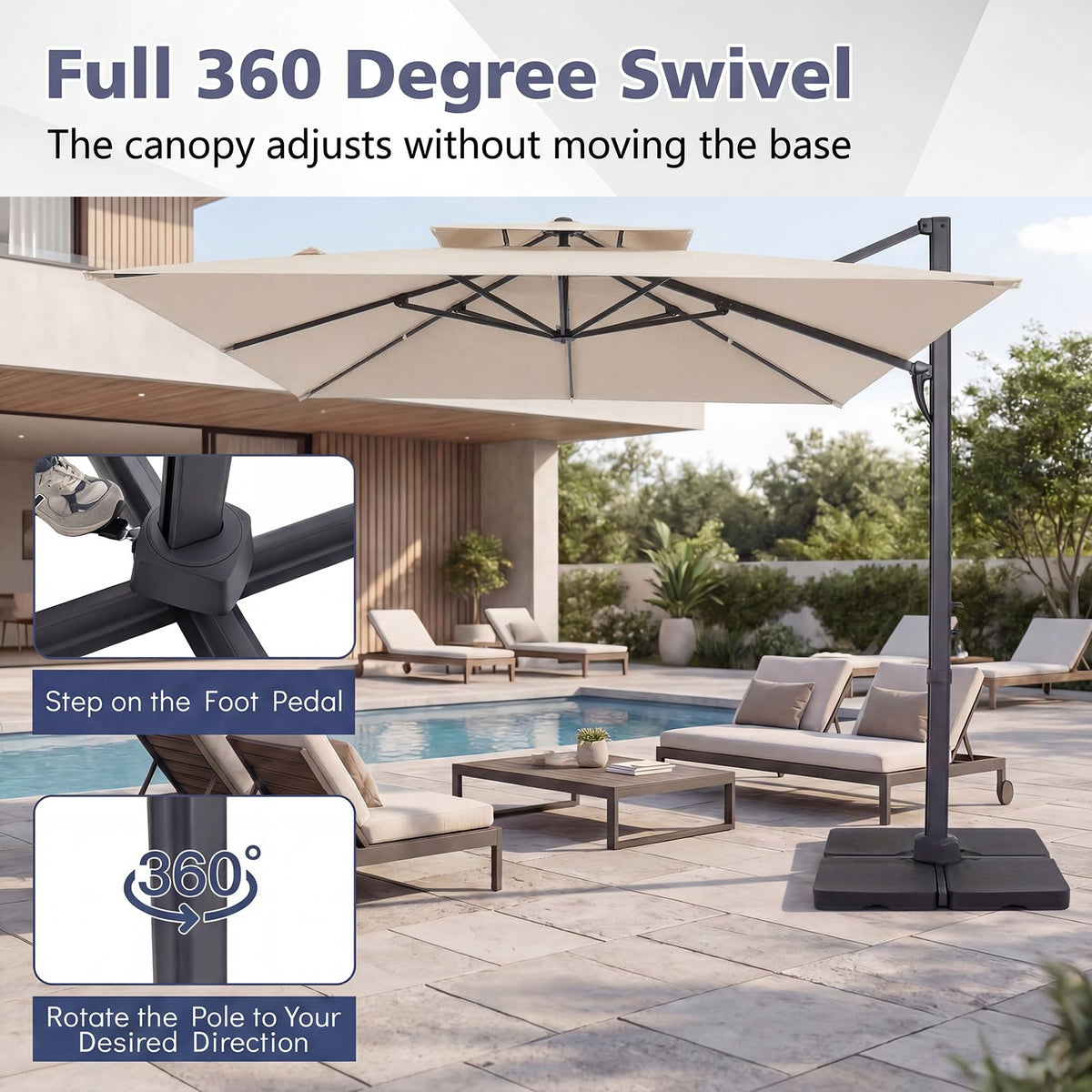 10 FT Square Offset Cantilever Patio Umbrella with 360° Rotation R79802