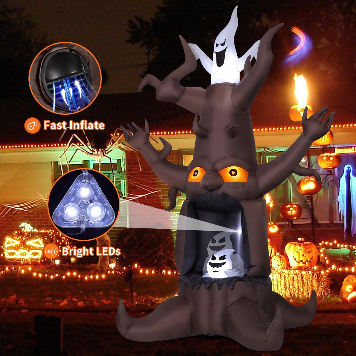 9 Ft Animated Inflatable Dead Tree and White Ghost with Built-In LEDs Z53951