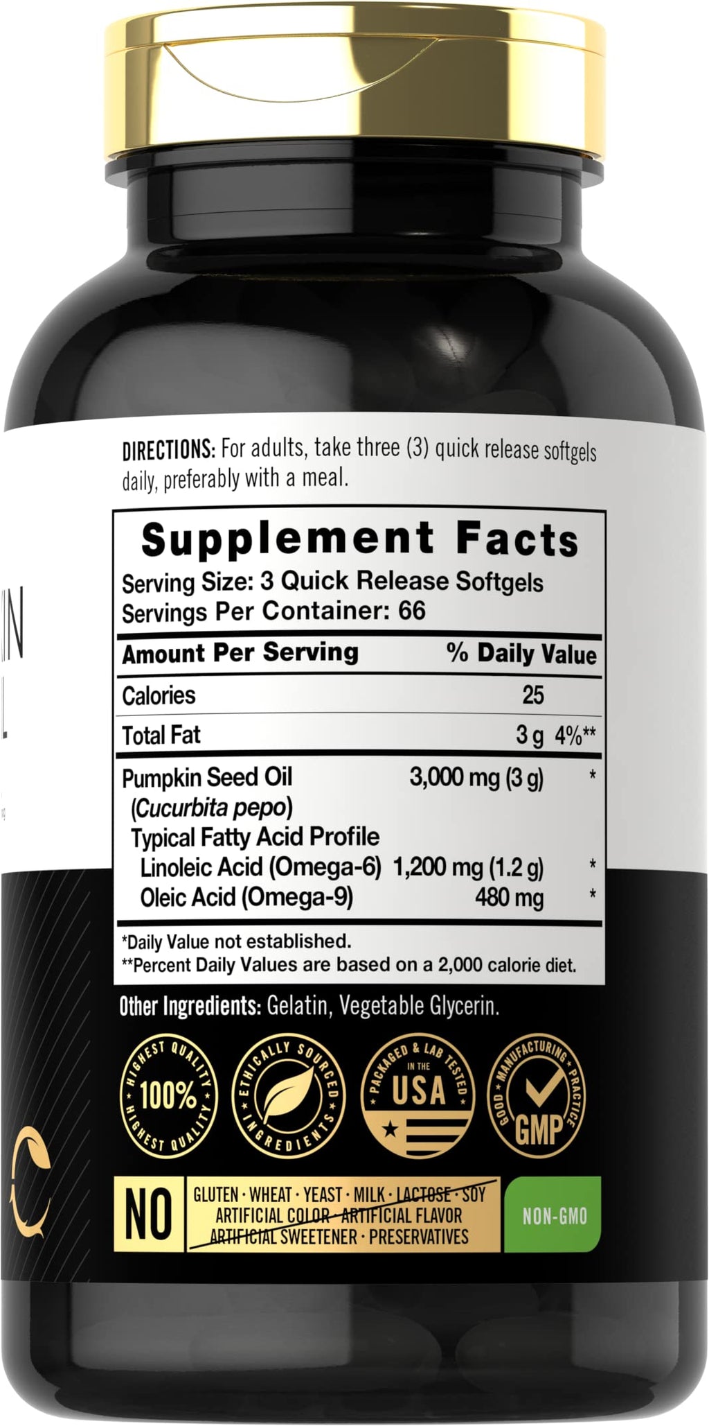 Pumpkin Seed Oil 3000mg 200 Softgels Y87212