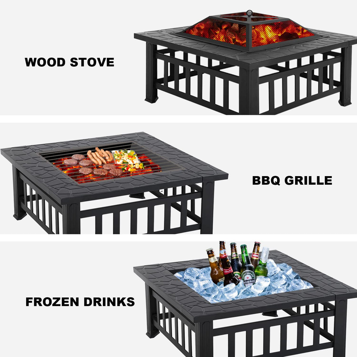 32" Square Wood Burning Fire Pit Table with Spark Screen Y376532