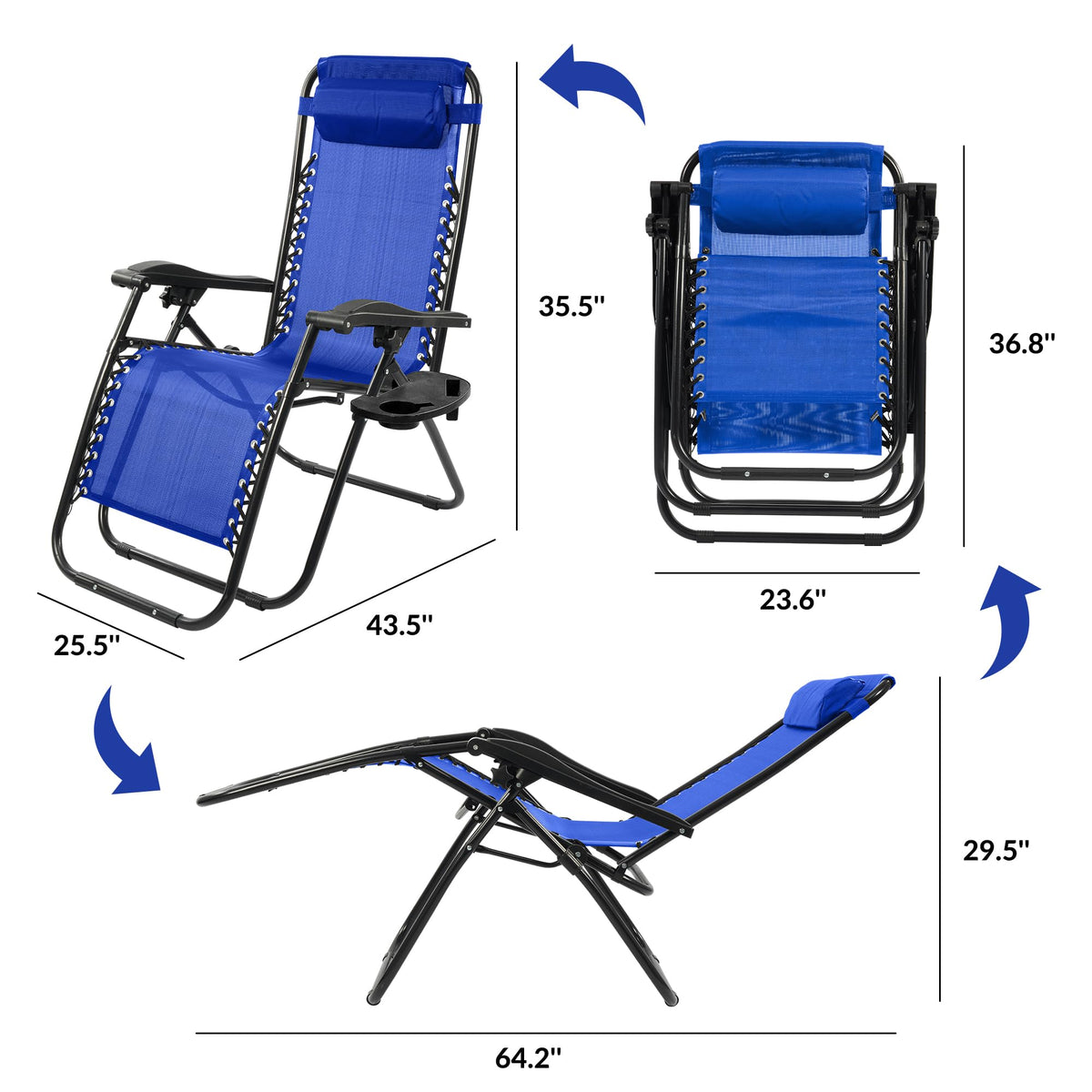 Zero Gravity Chair Set of 2 with Cup Holder Blue Z540785