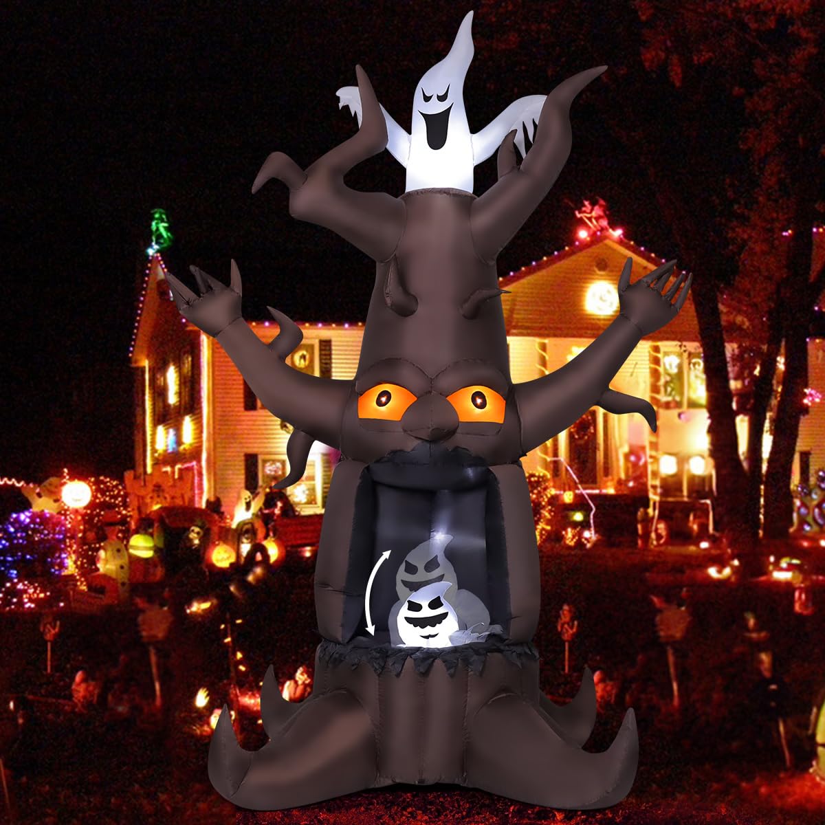 9 Ft Animated Inflatable Dead Tree and White Ghost with Built-In LEDs Z53951