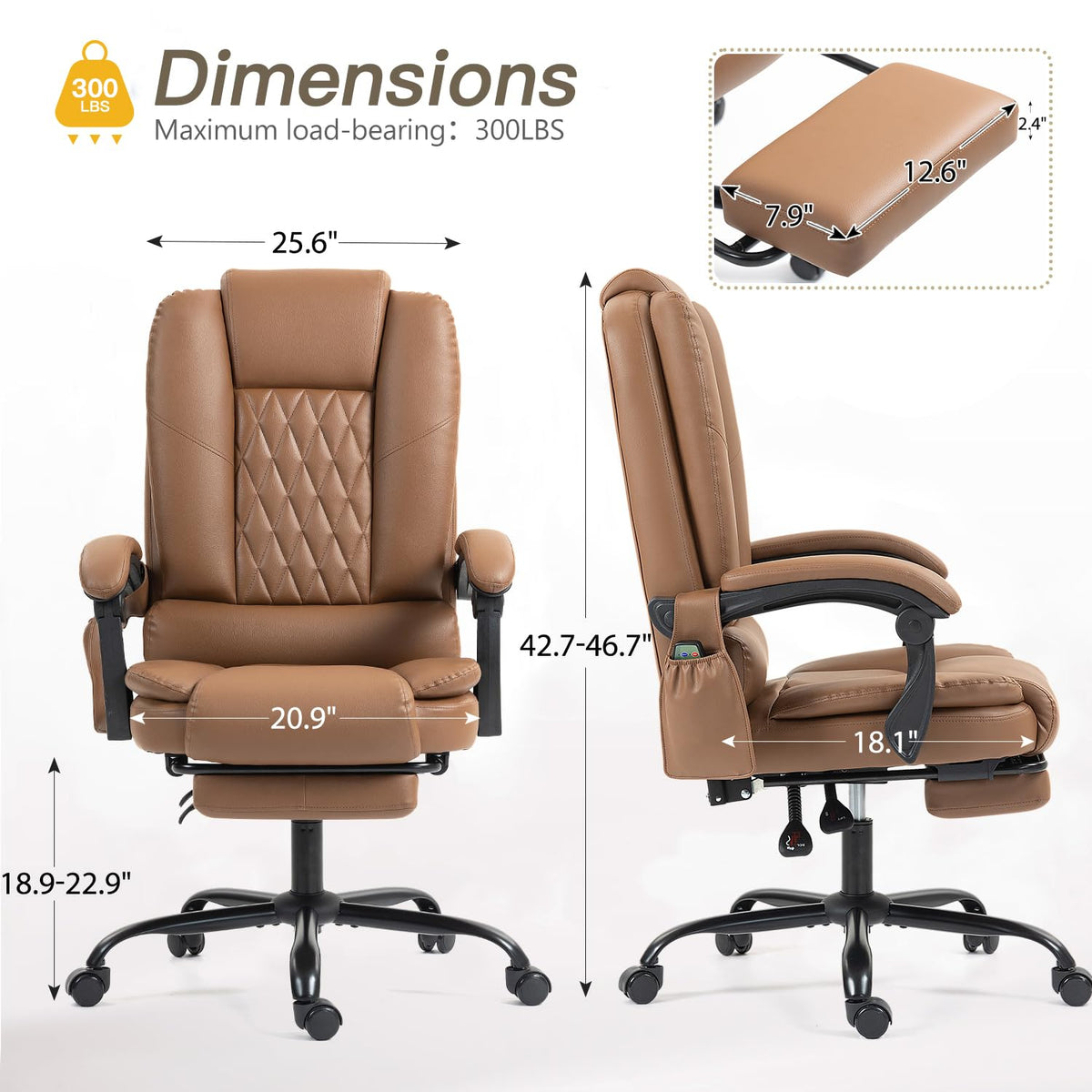 Brown Heated Massage Office Chair with Lumbar Support D678