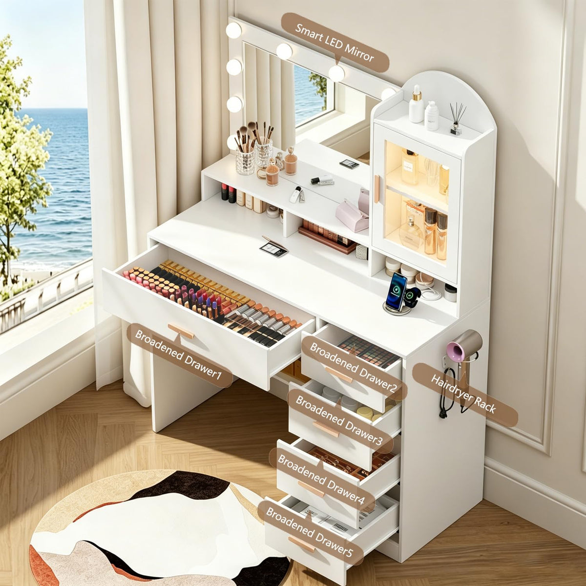 Vanity Desk with LED Lights and Mirror O4719