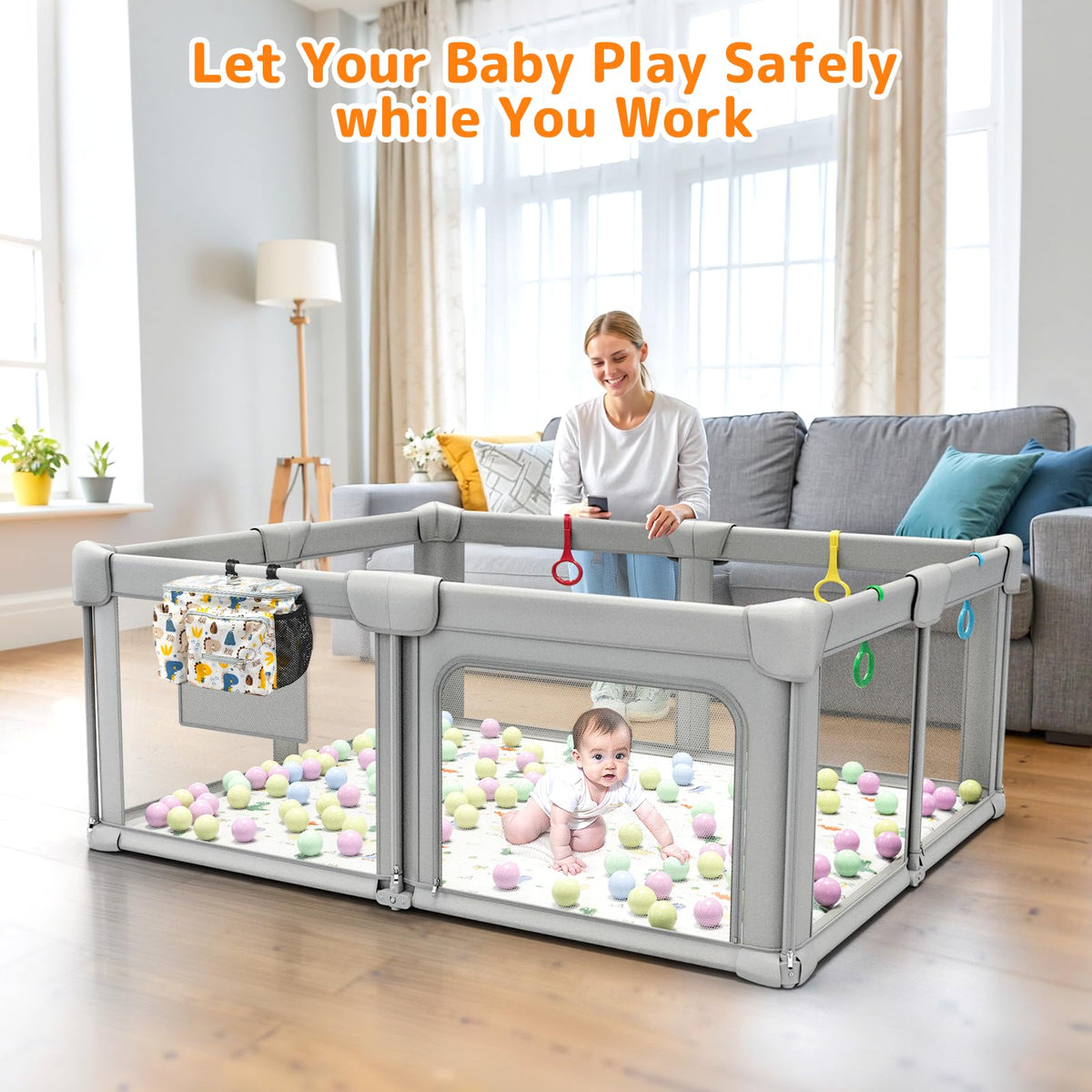 Foldable Baby Playpen with Mat R95366