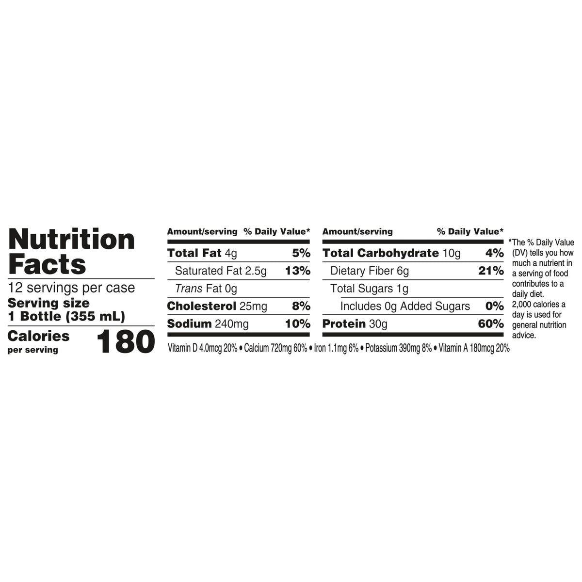 30g Protein Shake, Mocha Latte, 5g Prebiotic Fiber, 12 fl oz Bottle, 12 Count A1056
