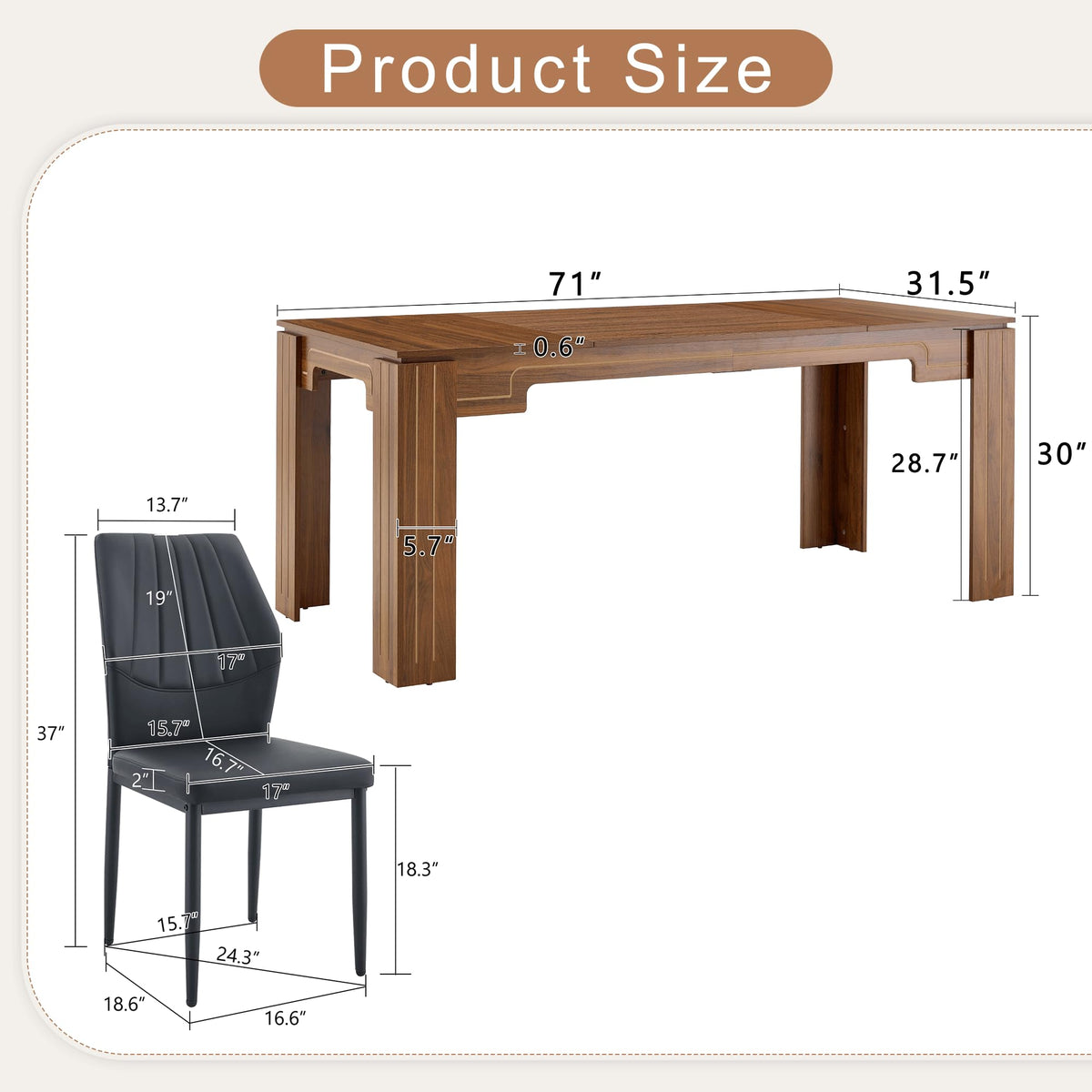 71 Inch Dining Table Set with 8 Chairs H6626