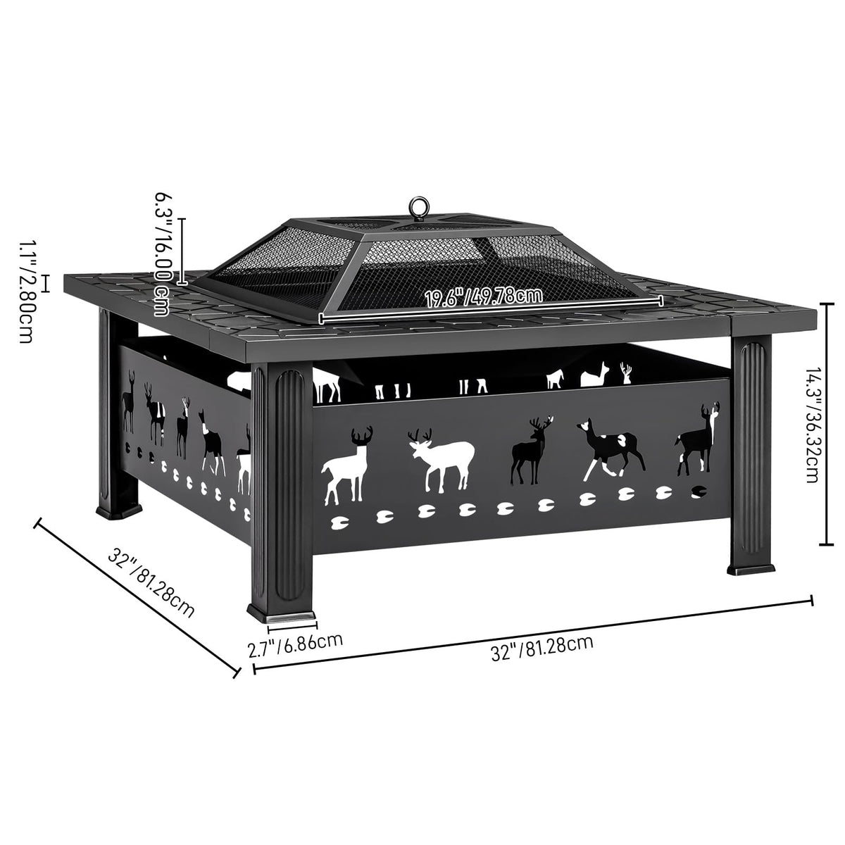 32 Inch Black Wrought Iron Wood Burning Fire Pit V295490