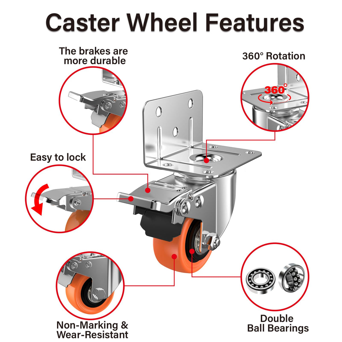 2" L-Shaped Swivel Caster Wheels Set of 4 O39637