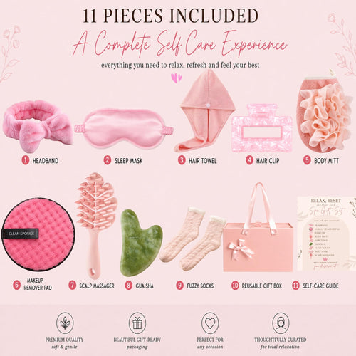 11pc Pink Spa Gift Set with Gua Sha and Sleep Mask X31521