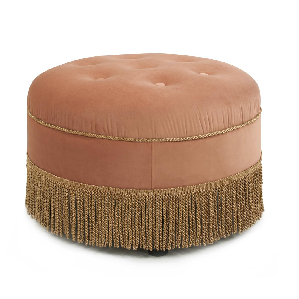 24" Orange Velvet Round Tufted Ottoman D995844