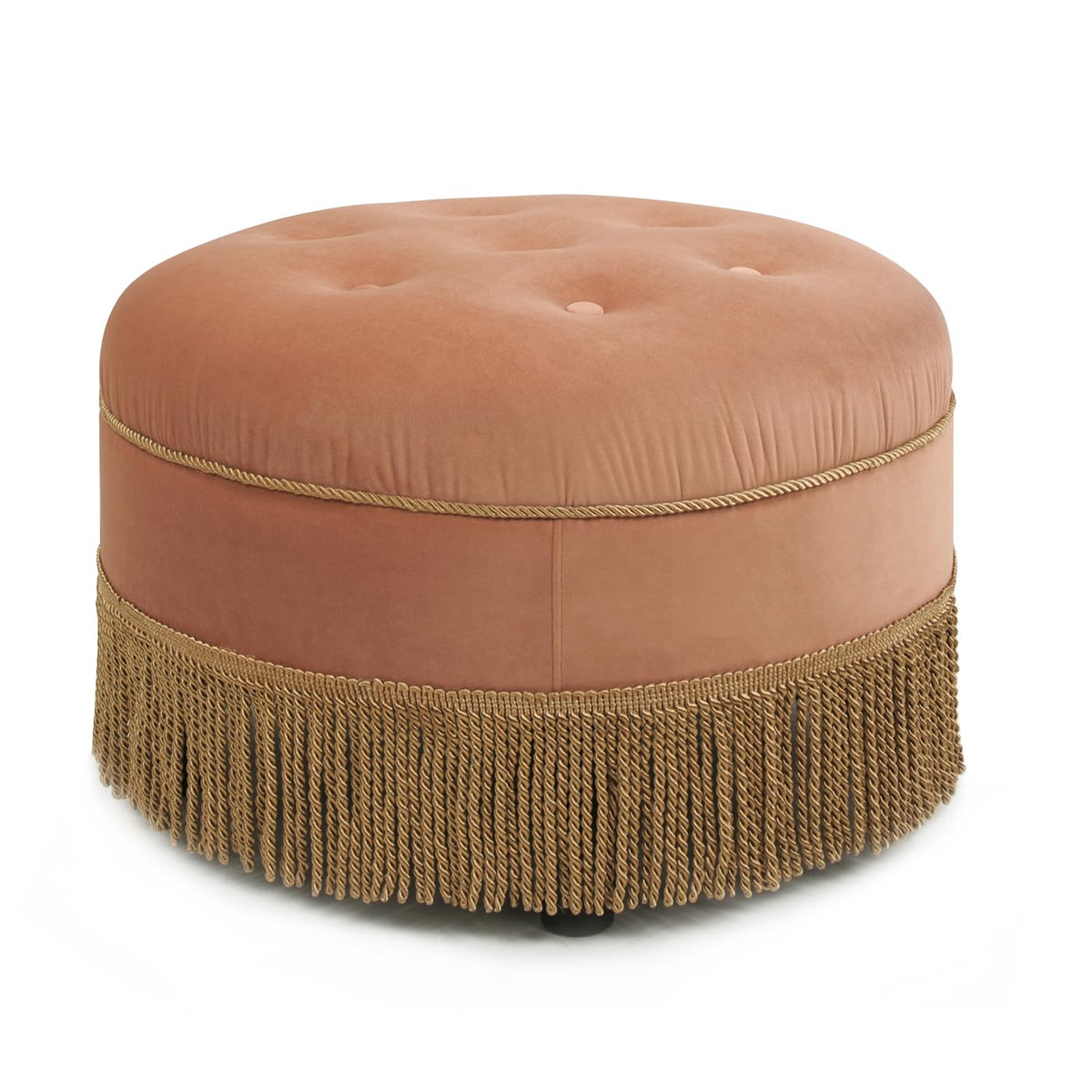 24" Orange Velvet Round Tufted Ottoman D995844