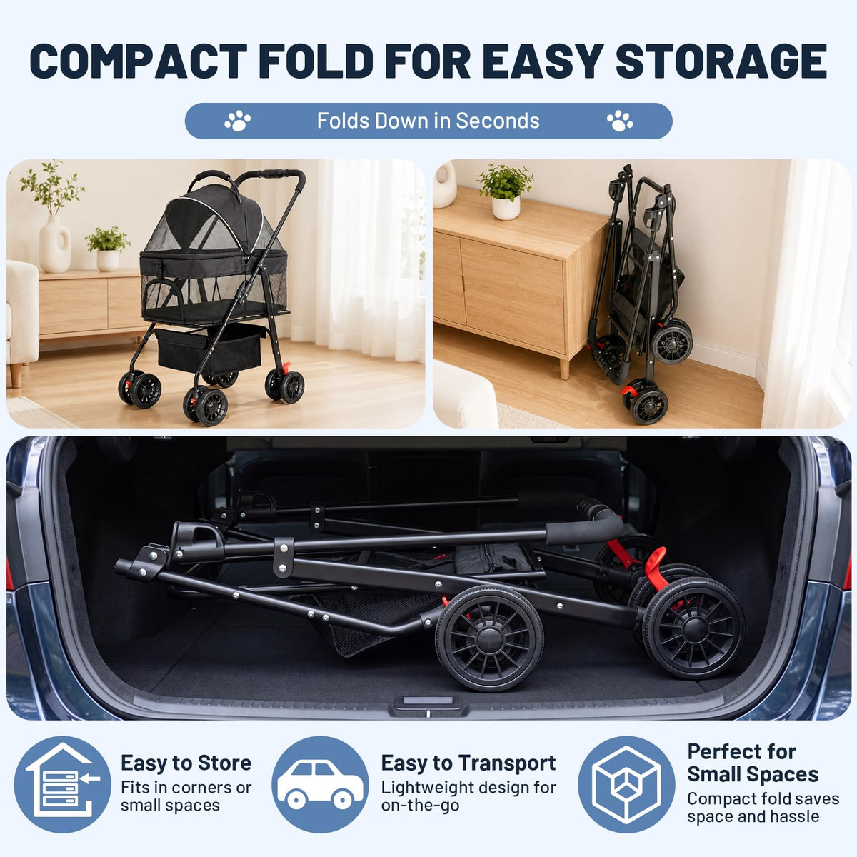 Foldable Pet Stroller with Detachable Carrier G81830