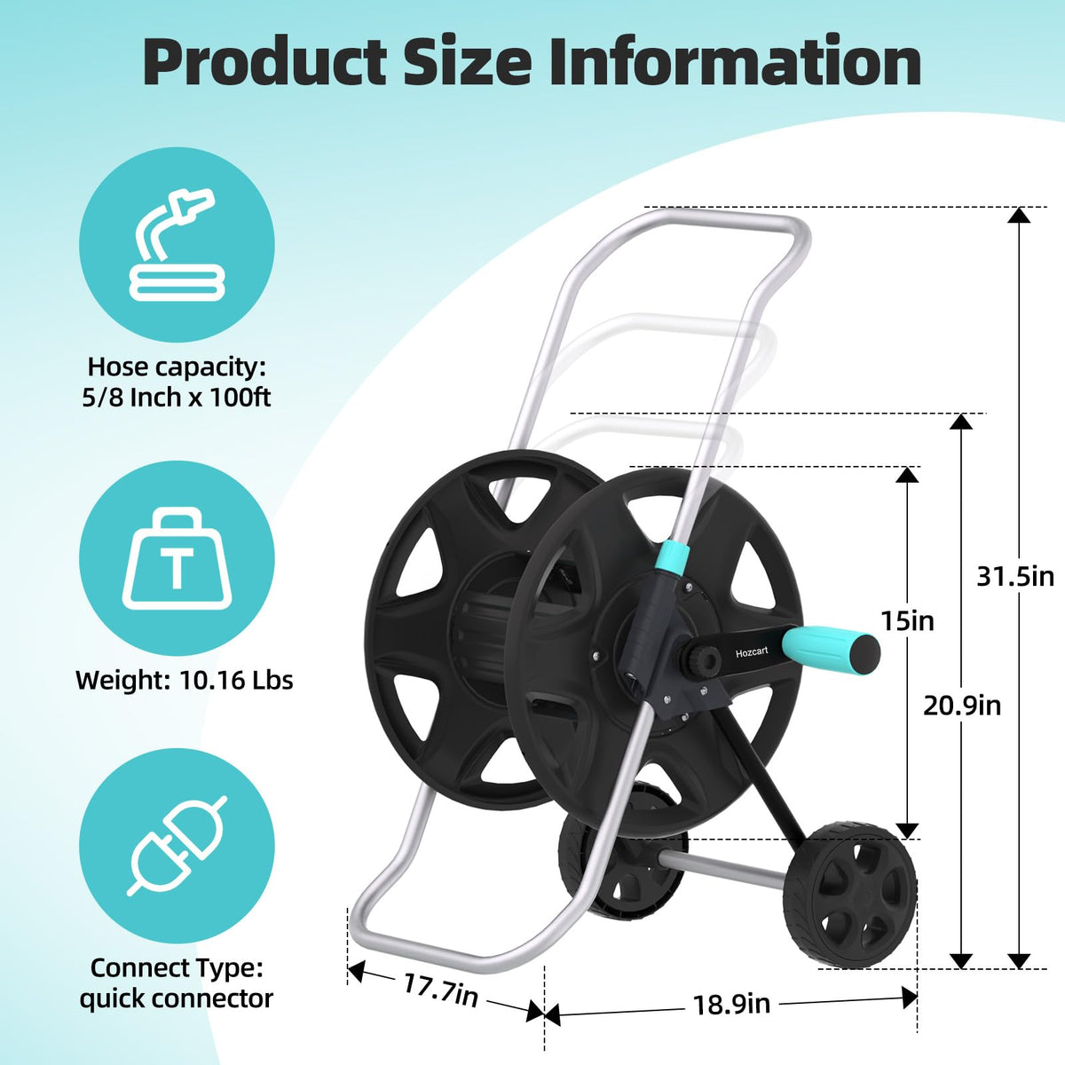 Metal Heavy Duty Garden Hose Reel Cart with Wheels C505448