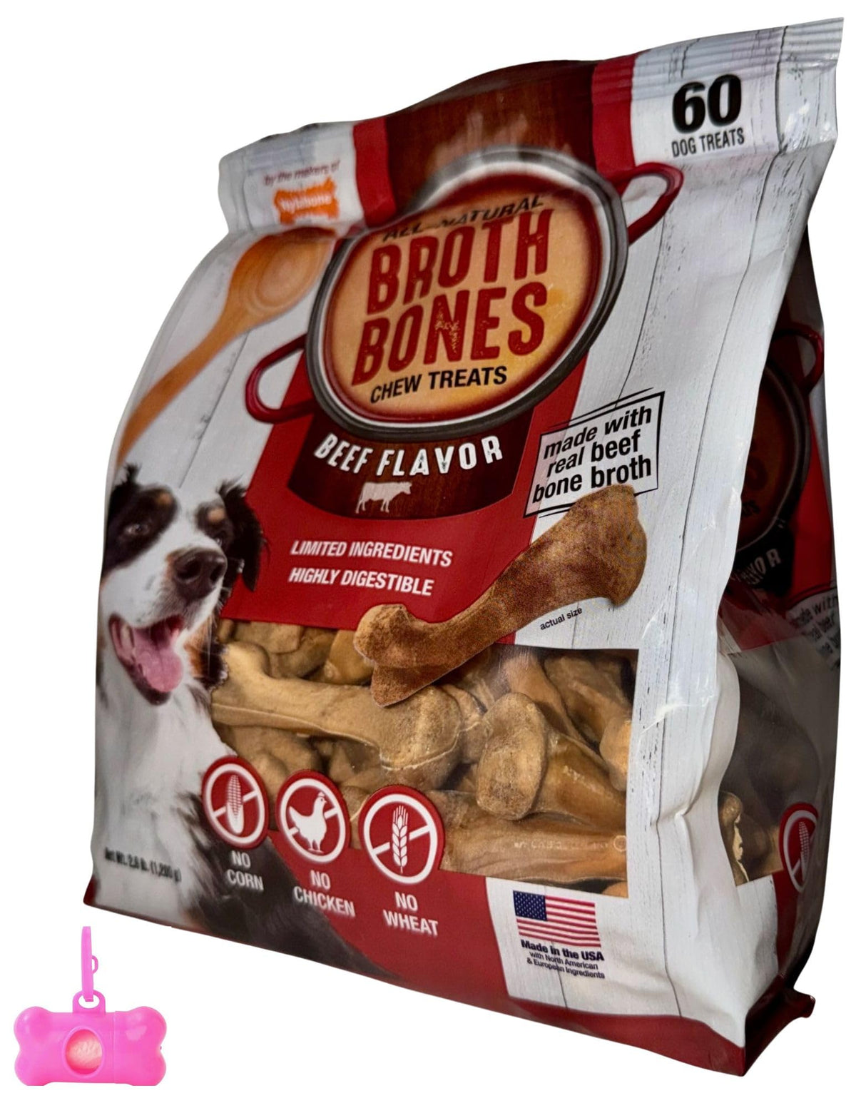 Beef Broth Bones Dog Treats 60 Count 2.6 Lb A77827