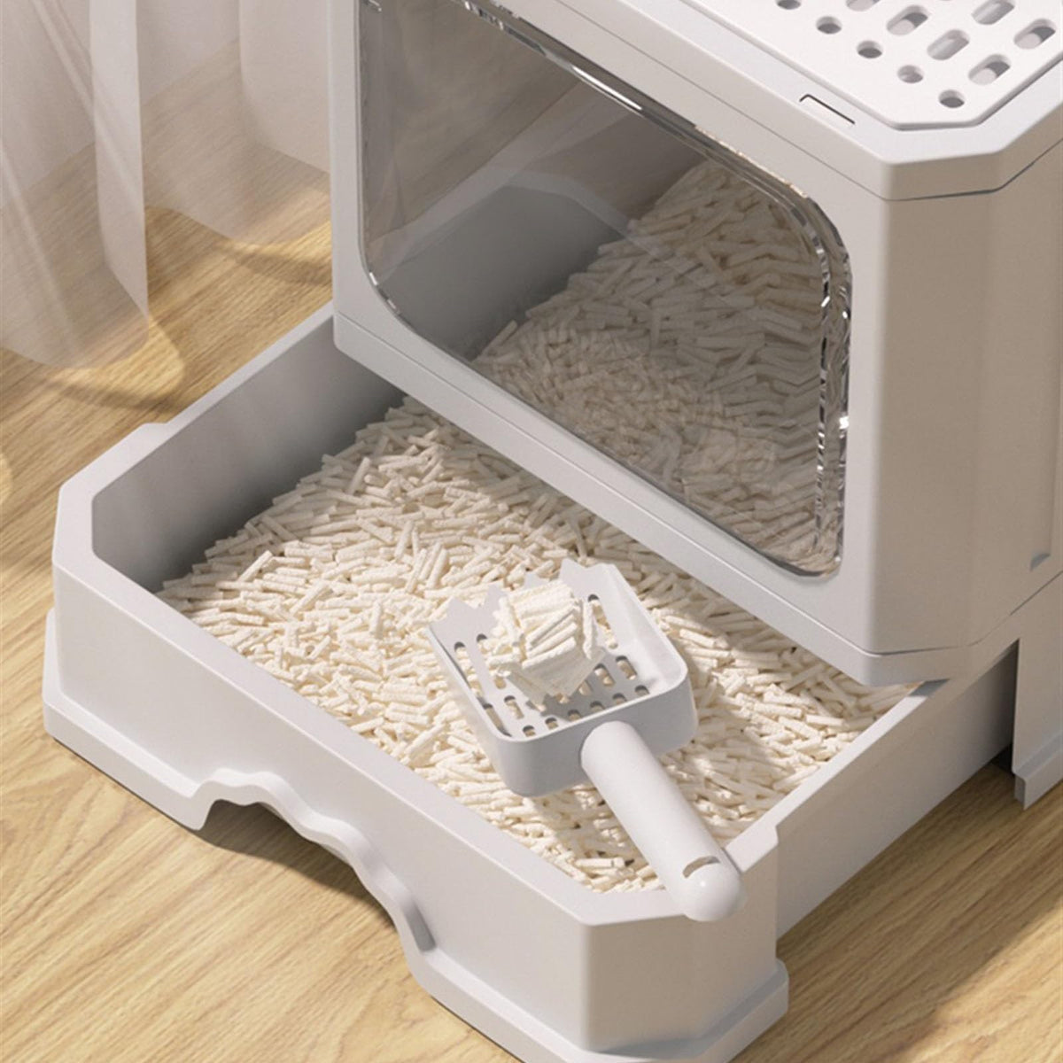 Foldable Cat Litter Box with Lid and Shovel O74371
