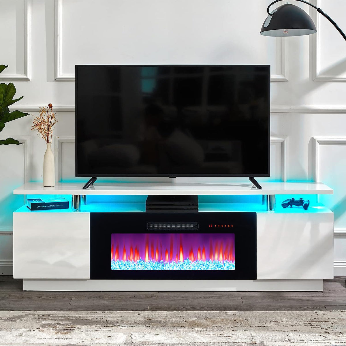 70" High-Gloss TV Stand with 36" Electric Fireplace K74142