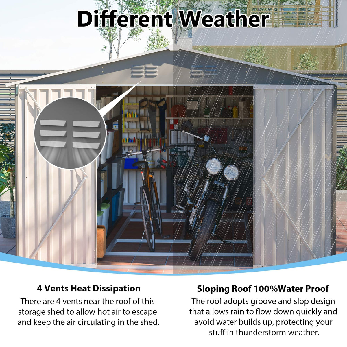 10x14 FT Light Gray Metal Storage Shed A256126