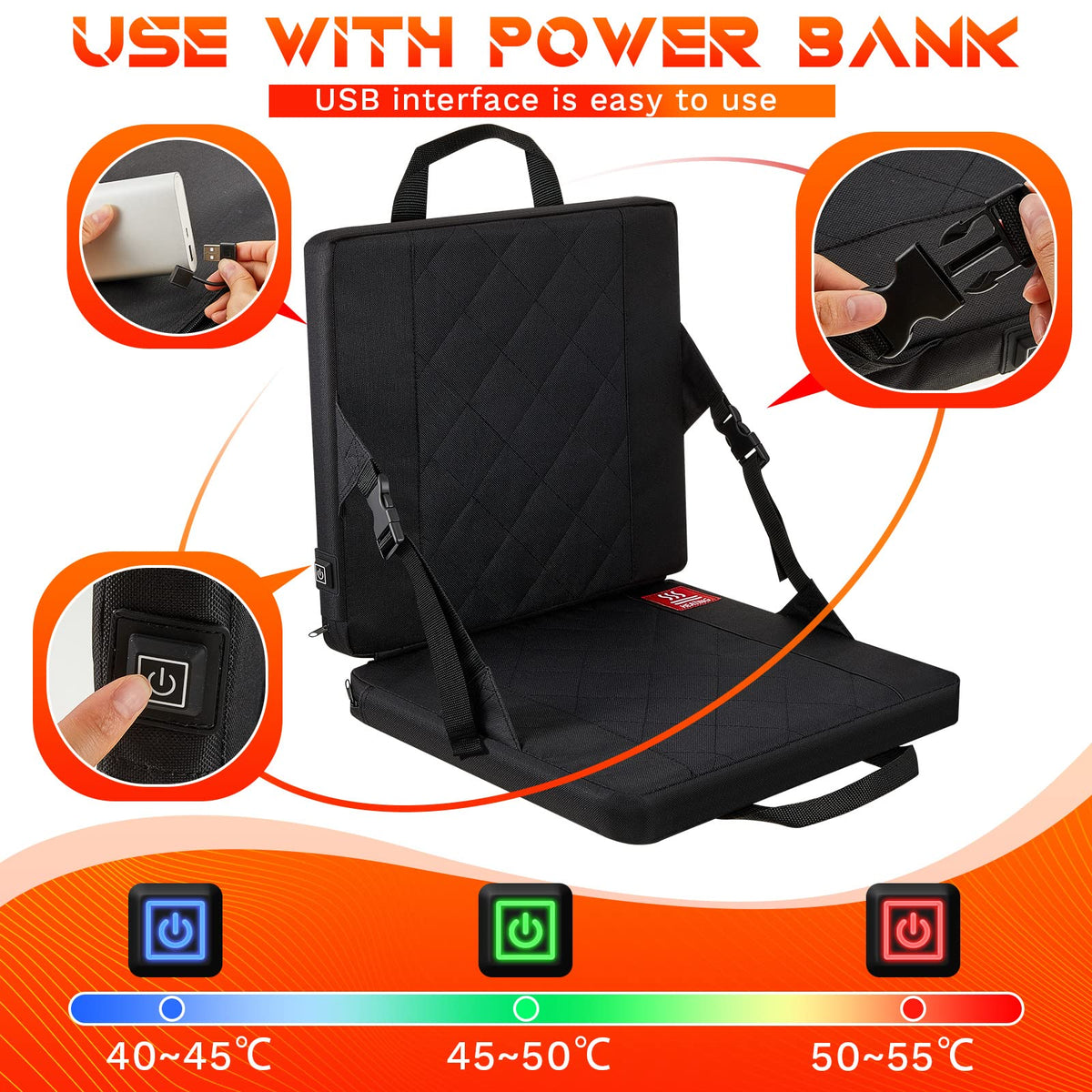 2 Pcs Portable Heated Seat Cushion 3 Level Adjustable Foldable S689