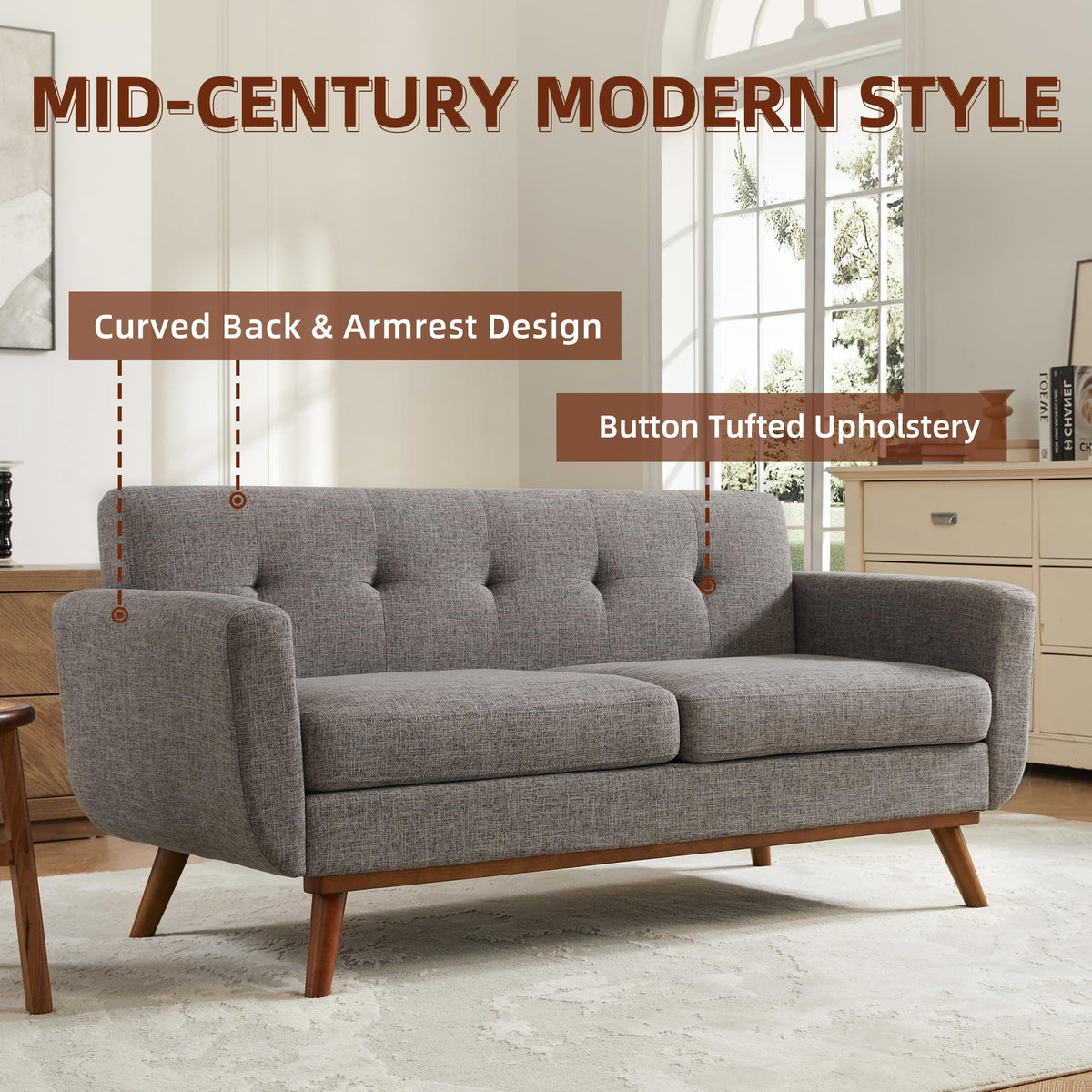 65.2" W Grey Button Tufted Loveseat Sofa Q26480