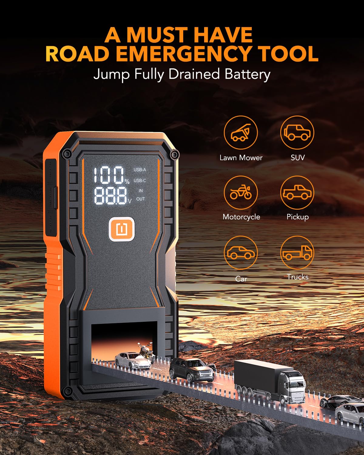 6000A Portable 12V Lithium Jump Starter with Jumper Cables C5541